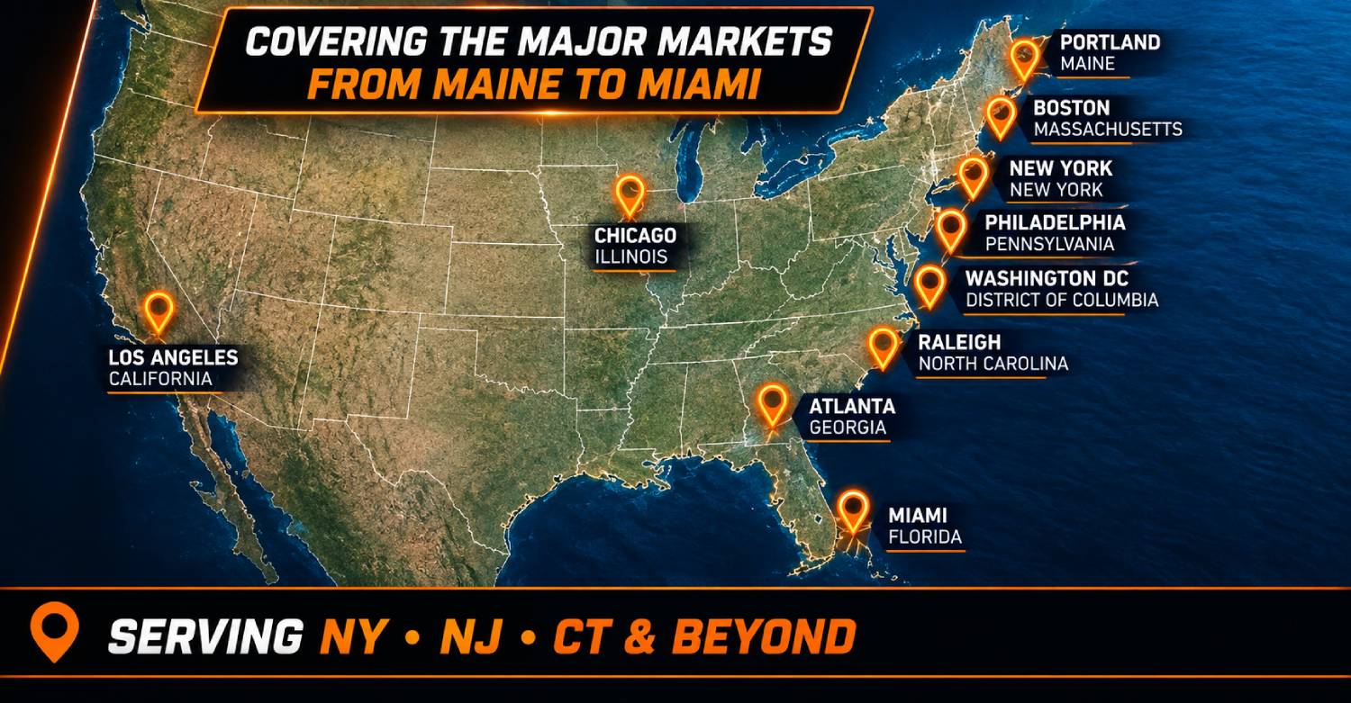 Service areas covering major markets from Maine to Miami